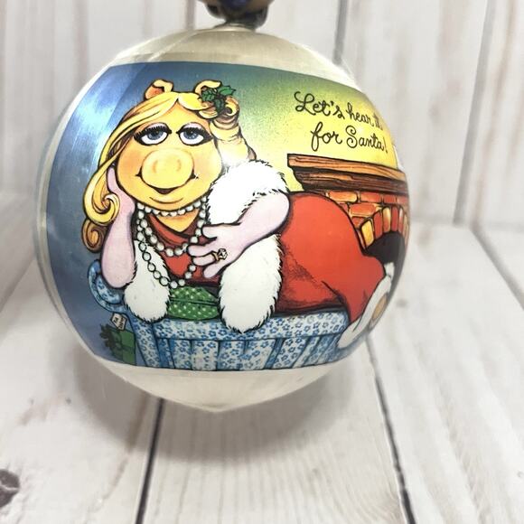 Hallmark Satin Ball Ornament Muppets 1981 Kermit as Santa Miss Piggy Christmas - Picture 2 of 8